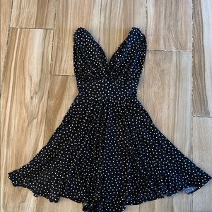 White House Black Market Strapless Black Dress with White Dots